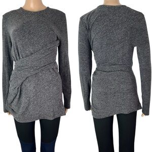 T Alexander Wang Gray Stretch Twisted Faux Wrap Long Sleeve Top Shirt